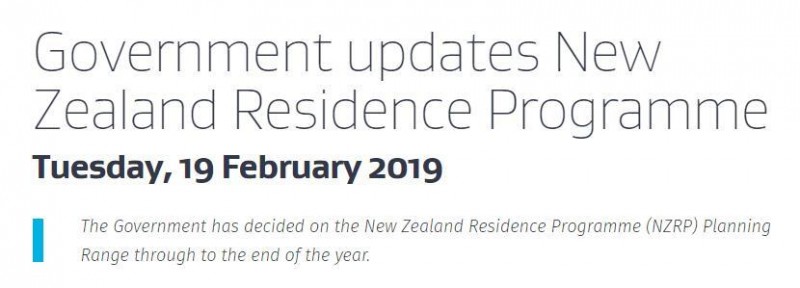 新西兰政府宣布2019“新西兰居民签证发放计划”